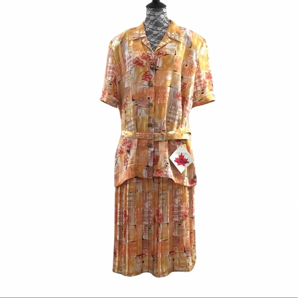 Leslie Belle Vintage Skirt Top‎ Set Orange Floral
